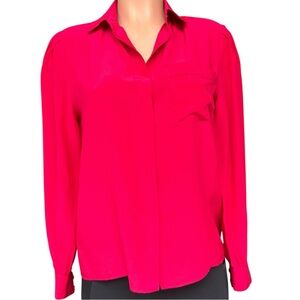 Lauren Alexandra Hot Pink Silk Button Front Blouse Long Sleeve Size 10 Vintage